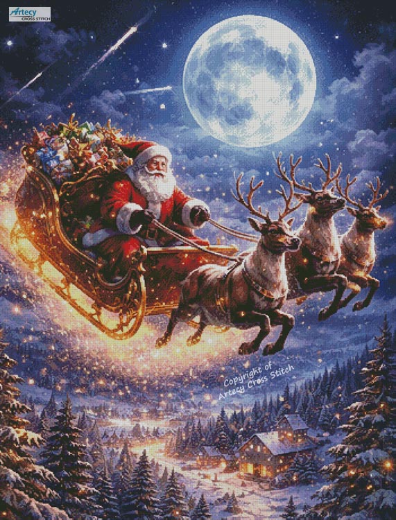 (image for) Moonlit Christmas Flight (Large Crop) - Cross Stitch Chart @