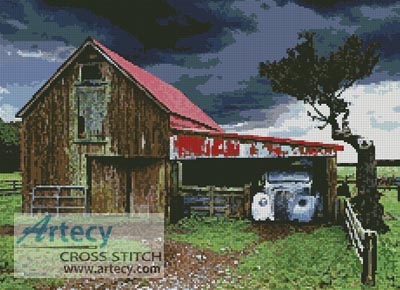 (image for) Old Barn in a Storm - Cross Stitch Chart