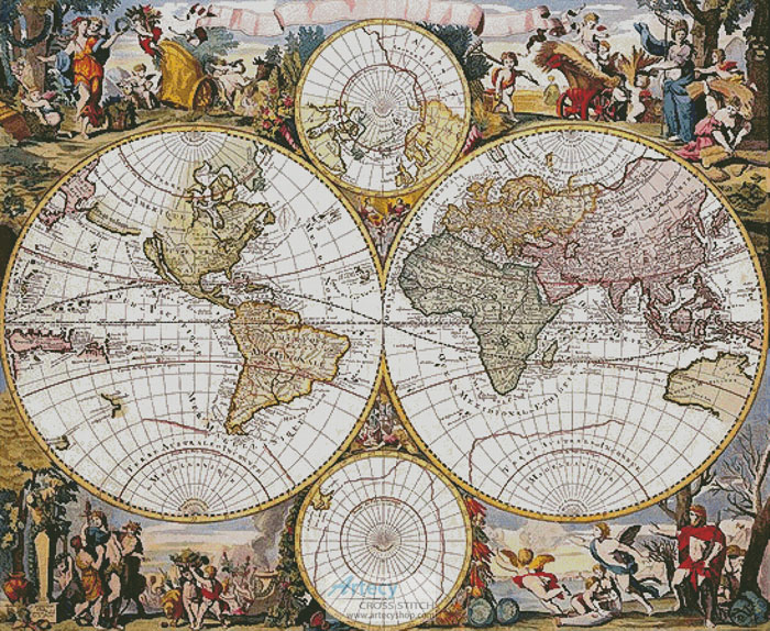 Old World Map (Large) - Cross Stitch Chart (image for) Old World Map (Large) - Cross Stitch Chart