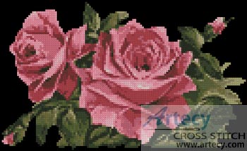(image for) Pink Roses 1 - Cross Stitch Chart