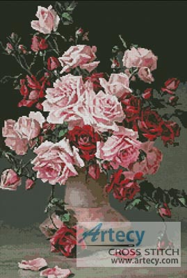 (image for) Pink Roses in a Vase 2 - Cross Stitch Chart