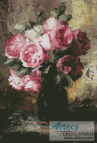 (image for) Pink Roses in a Vase - Cross Stitch Chart