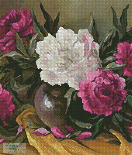 (image for) Purple Peonies (Crop) - Cross Stitch Chart