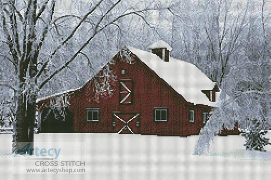 (image for) Red Barn in Snow - Cross Stitch Chart