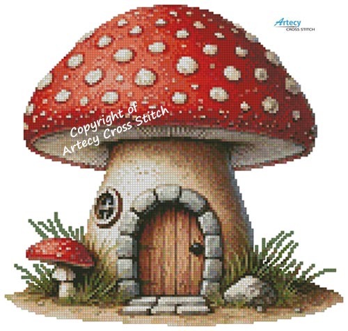 (image for) Red Toadstool Fairy House - Cross Stitch Chart @