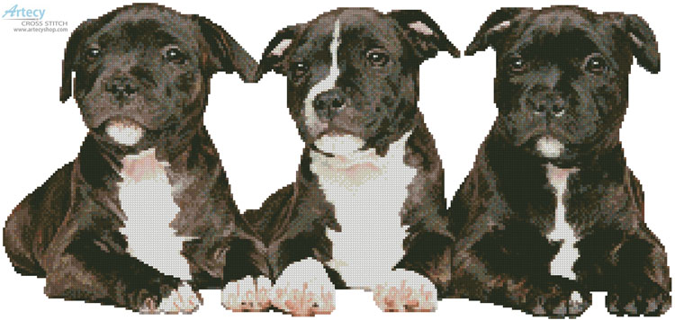 (image for) Staffordshire Bull Terrier Puppies - Cross Stitch Chart