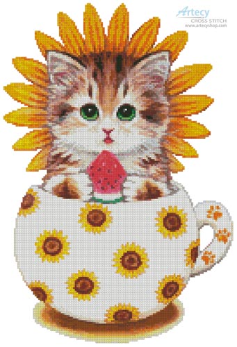 (image for) Sunflower Kitty Cup - Cross Stitch Chart