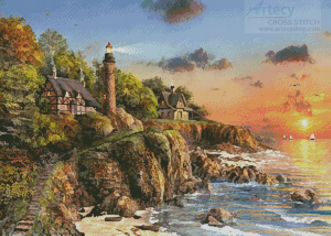 (image for) Sunset at Craggy Point - Cross Stitch Chart