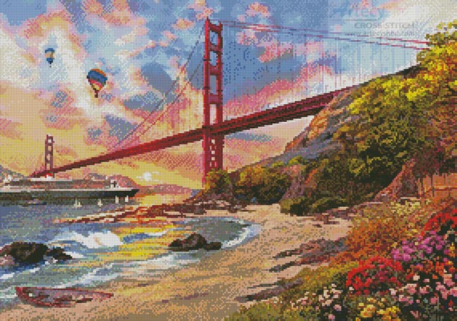 (image for) Sunset at Golden Gate - Cross Stitch Chart