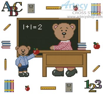 (image for) Teacher Teddy Border 1 - Cross Stitch Chart
