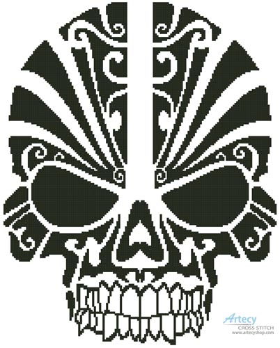 (image for) Tribal Skull Silhouette - Cross Stitch Chart
