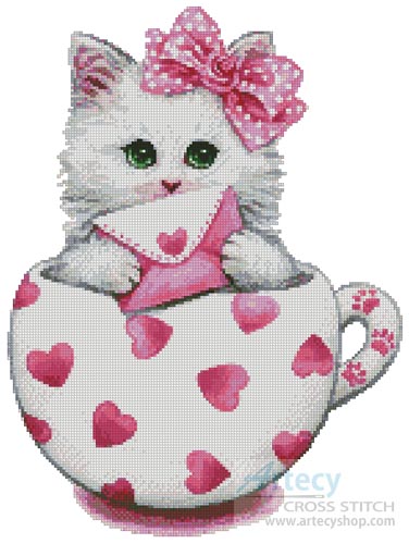 (image for) Valentine Kitty Cup - Cross Stitch Chart