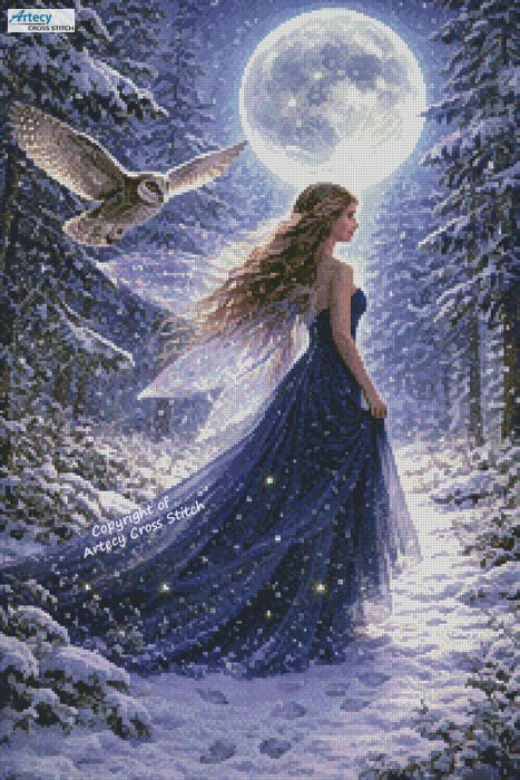 (image for) Winter Fairy and Owl - Cross Stitch Chart @