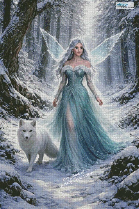 (image for) Winter Fairy and Wolf - Cross Stitch Chart @