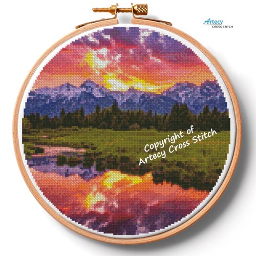 (image for) Blacktail Ponds Sunset Hoop (Large) - Cross Stitch Chart