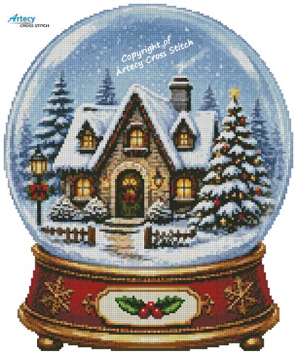 (image for) Christmas Cottage Snow Globe - Cross Stitch Chart @