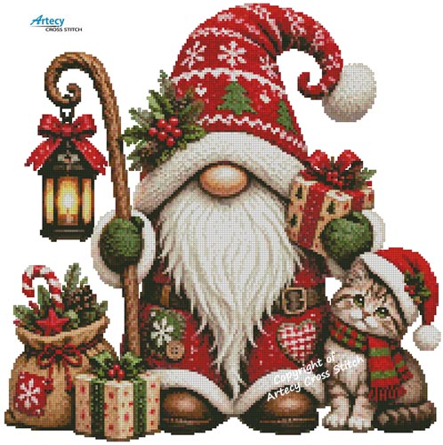 (image for) Christmas Gnome and Kitten - Cross Stitch Chart @