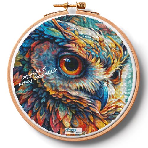(image for) Colourful Abstract Owl Hoop (Extra Large) - Cross Stitch Chart @