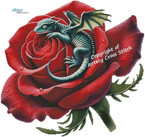 (image for) Dragon Rose (Large) - Cross Stitch Chart @