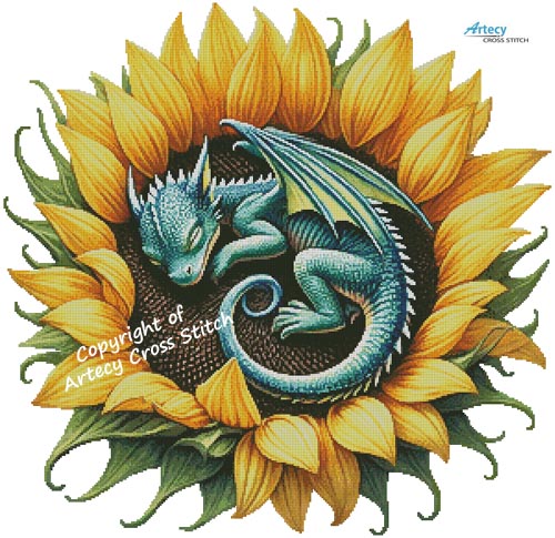 (image for) Dragon Sunflower (Large) - Cross Stitch Chart @