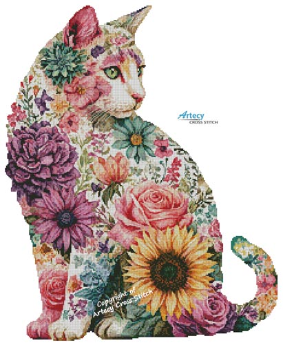 (image for) Floral Cat 3 (Large) - Cross Stitch Chart @