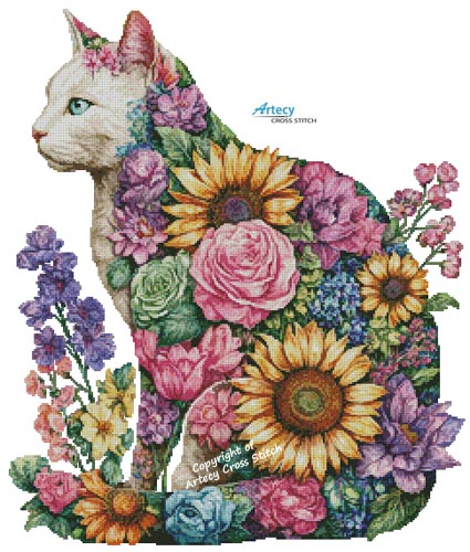 (image for) Floral Cat 4 (Large) - Cross Stitch Chart @