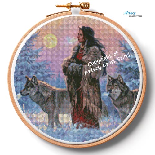 (image for) Native American Woman Hoop (Extra Large) - Cross Stitch Chart