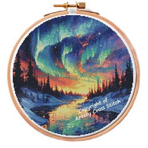 (image for) Northern Lights Hoop 3 - Cross Stitch Chart @