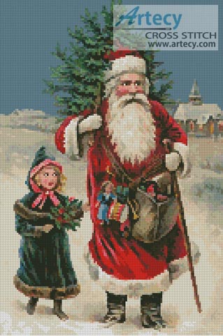 (image for) Santa and Girl - Cross Stitch Chart