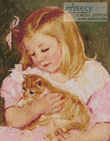 (image for) Sara holding a Cat - Cross Stitch Chart