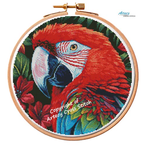 (image for) Tropical Macaw Hoop - Cross Stitch Chart @