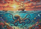 (image for) Ocean Sunset Octopus - Cross Stitch Chart @