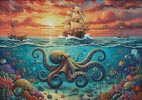 (image for) Ocean Sunset Octopus (Large) - Cross Stitch Chart @